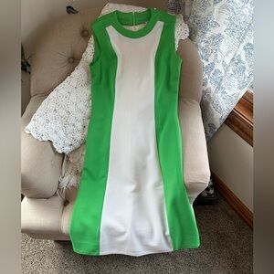 Vintage 70s colorblock green/white sheath dress
